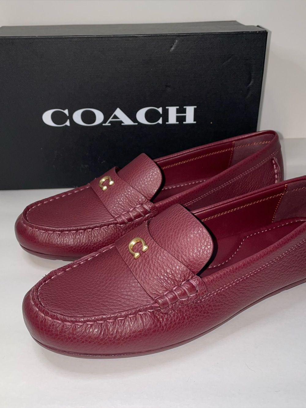 Coach Sculpted C Leather Classic Driving Loafer Flats Dark Wine